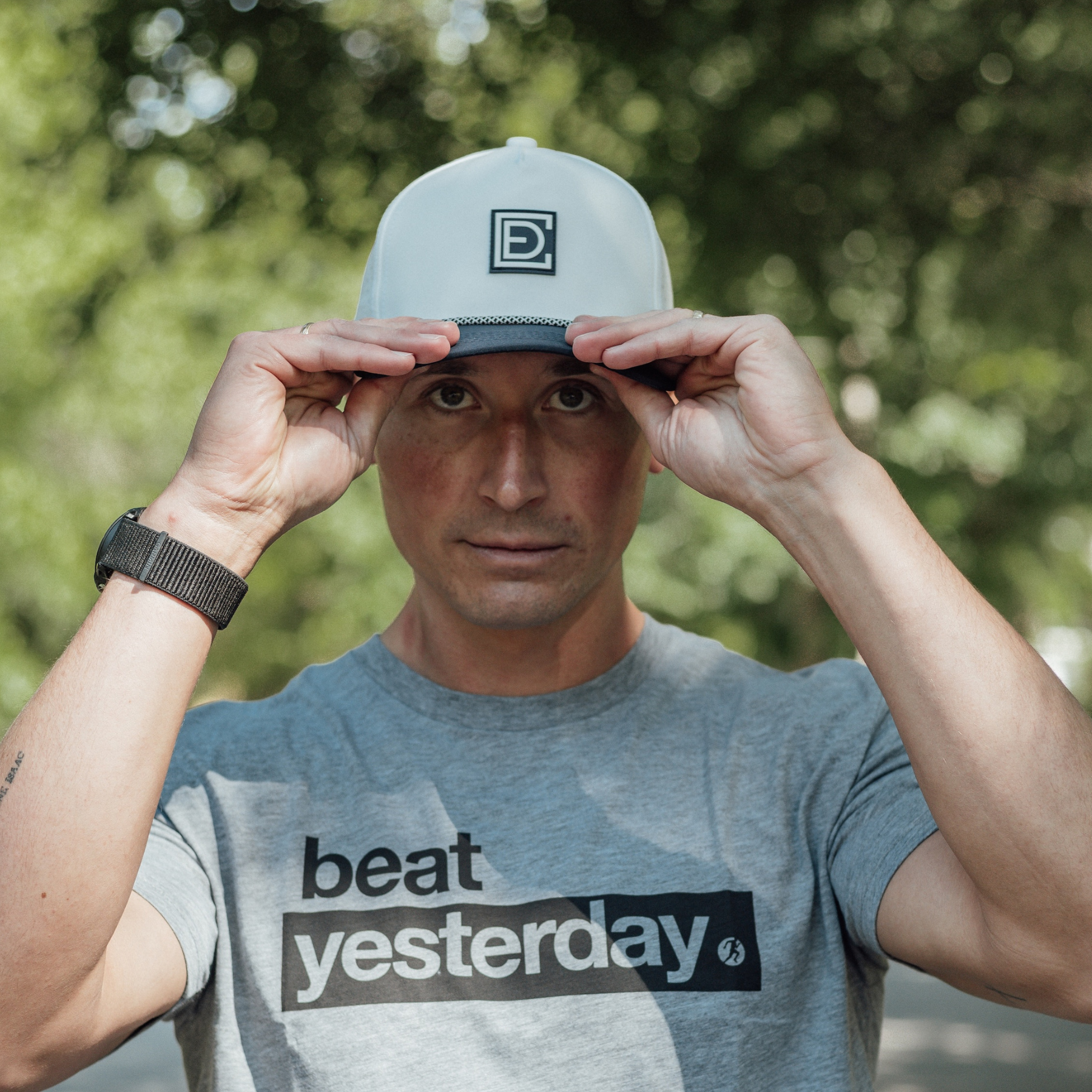 Compete Every Day golf hat white navy