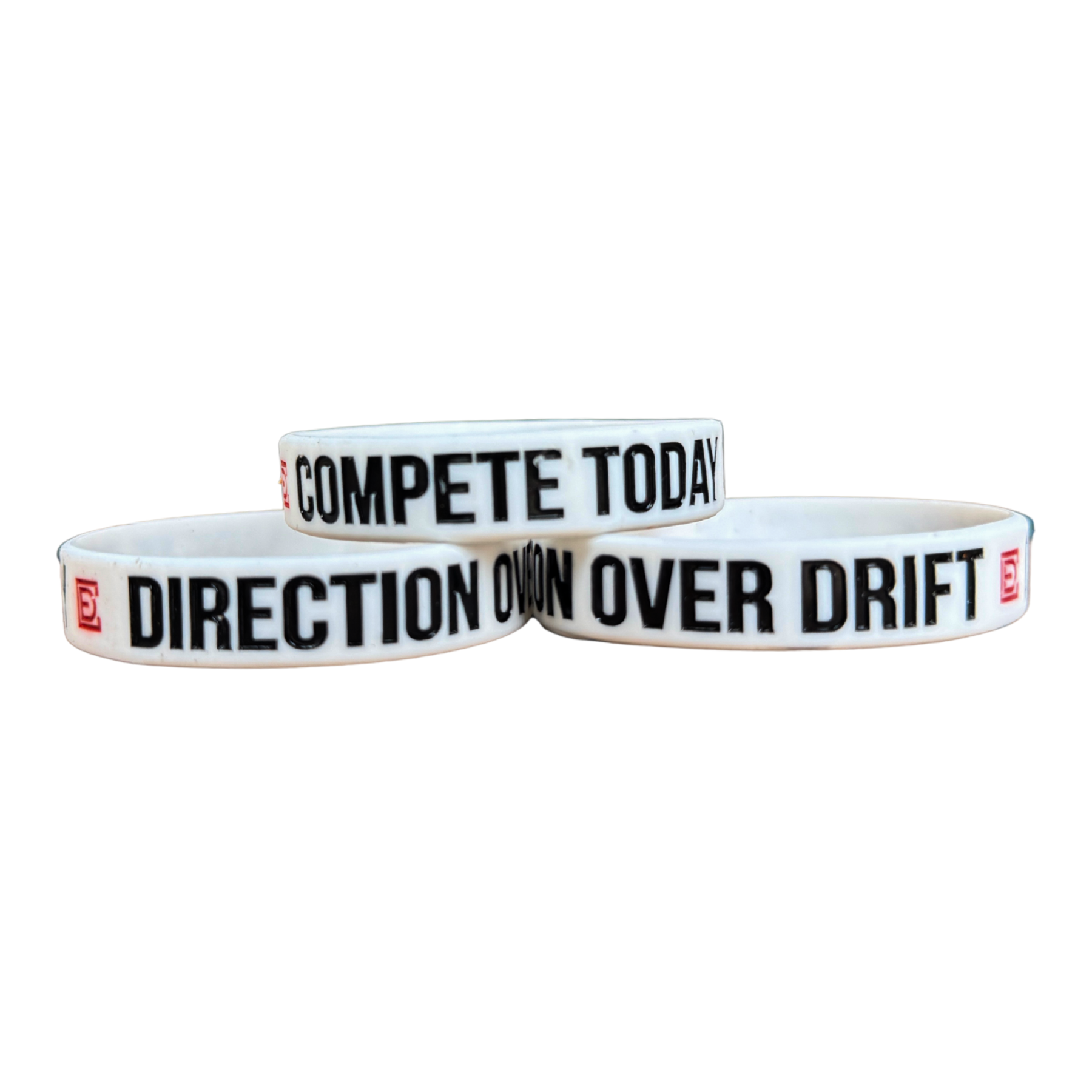 Direction Over Drift white compete Every Day wristbands